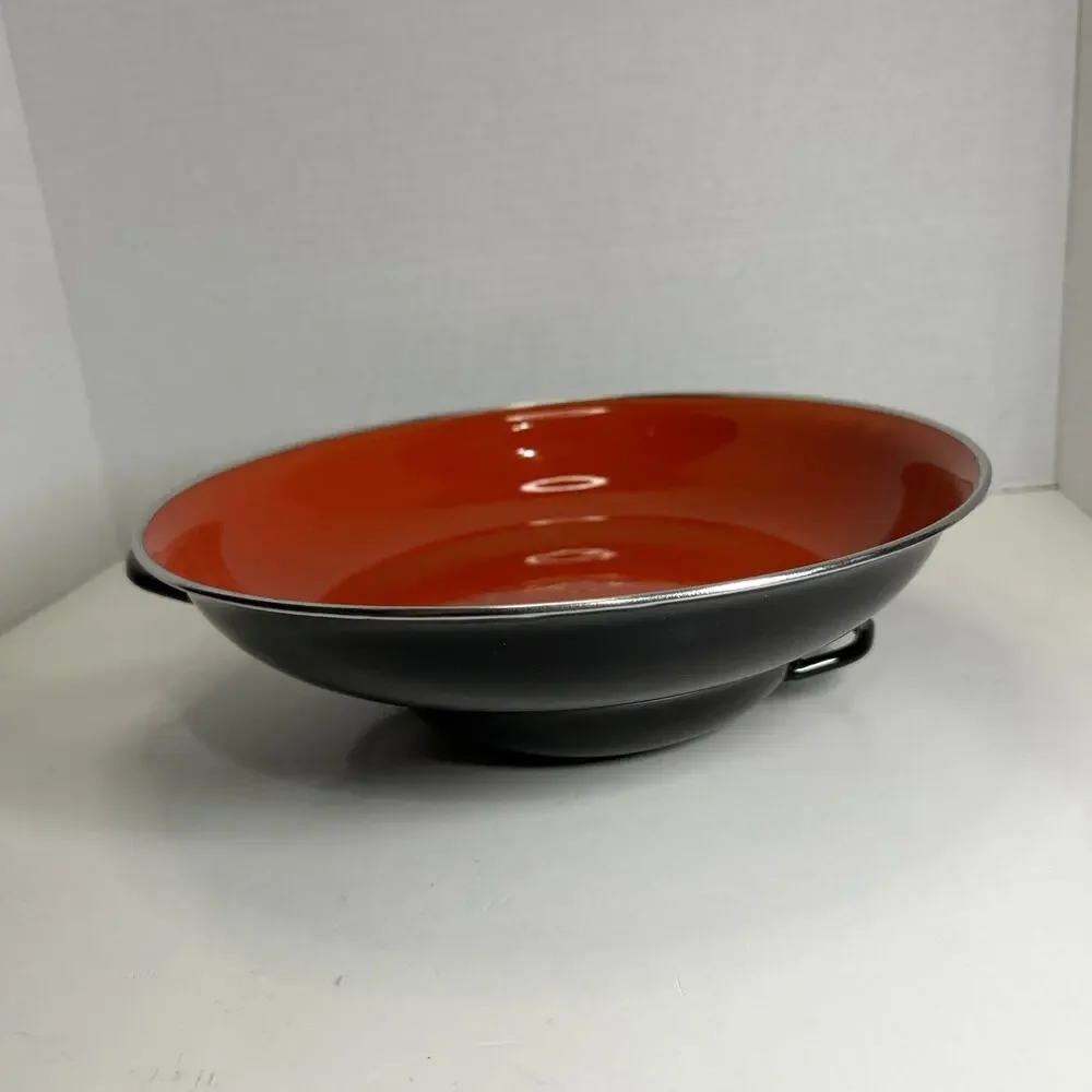 Vtg MCM Emo Celji Style Nesting Enamel Metal 2 Saute Pans Yugoslavia Blue Red